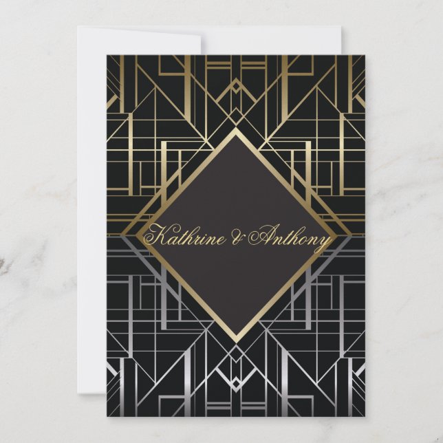 Clásica Gatsby Deco Wedding Invitación G2 (Anverso)