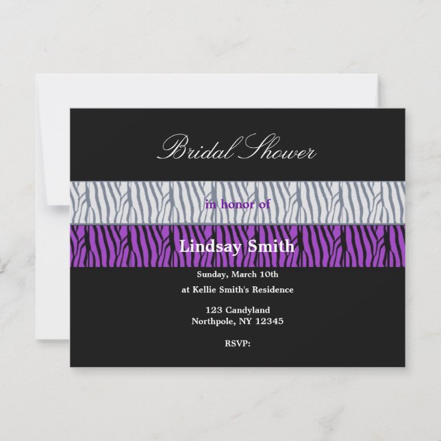 Clásica invitación a ducha de novia púrpura y negr (Anverso)