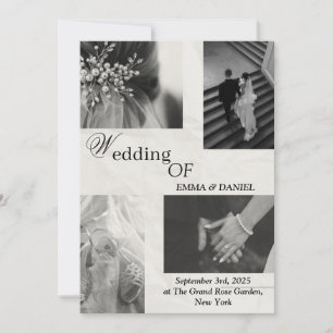 Clásica Invitación a la boda blanca y negra