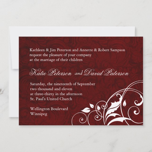 Clásica invitación a la boda de Borgoña (Anverso)
