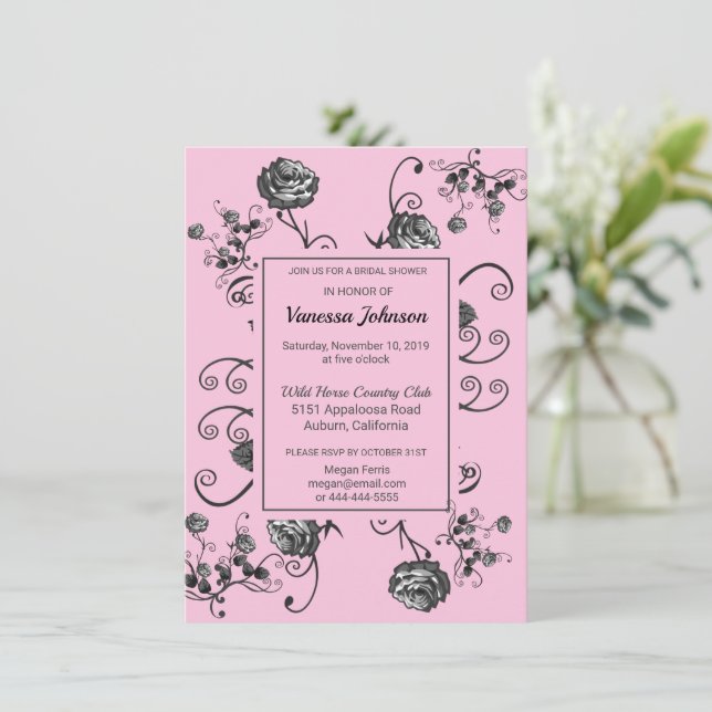 Clásica Invitación a la ducha de novia floral (Anverso de pie)