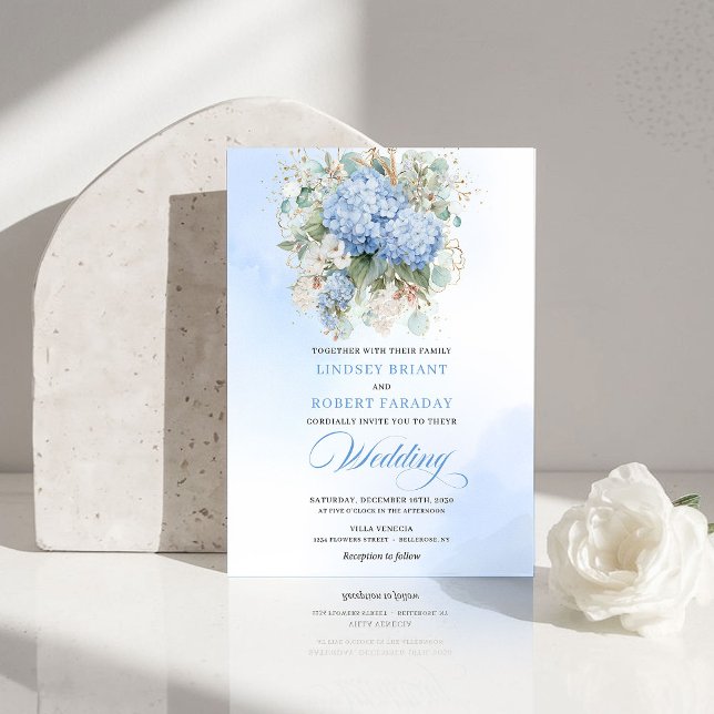 Clásica Invitación de Boda con Acuarela de Hortens (Classic Blue Hydrangea Watercolor Wedding Invitation)