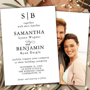 Clásica invitación de boda con inicial de monogram