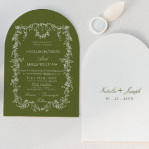 Clásica Invitación de Boda con Monograma Floral Ve