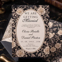 Clásica Invitación de Boda de Encaje Floral Crema 