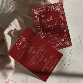 Clásica Invitación de Boda Floral Azul Rojo Profun