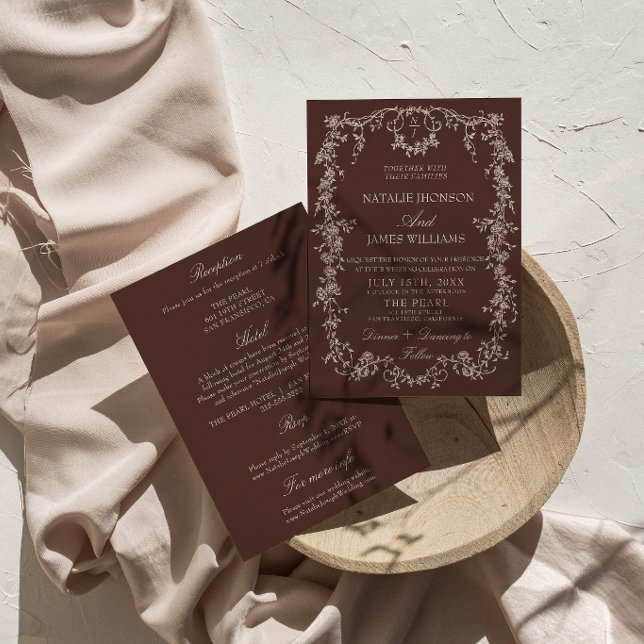 Clásica Invitación de Boda Floral Marrón Chocolate (Subido por el creador)