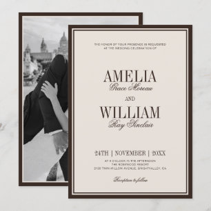 Clásica Lujosa Invitación de Boda Marrón Crema Ant