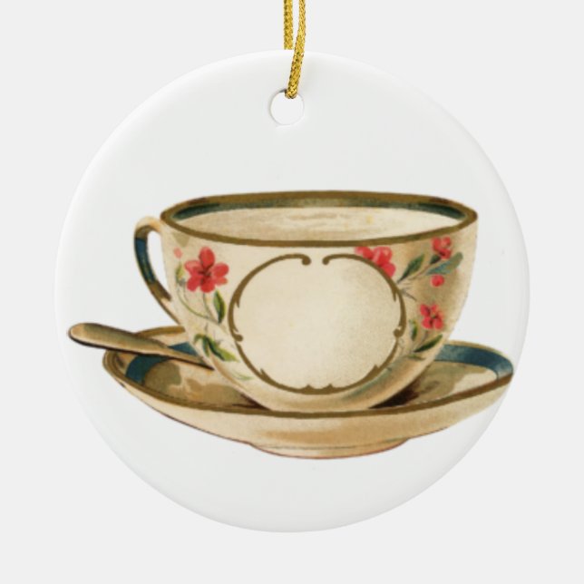 Clásica Navidad Ornamento Cerámico Ronda de Teacup (Frente)