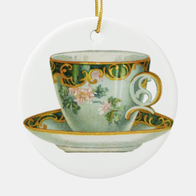 Clásica Navidad Ornamento Cerámico Ronda de Teacup (Frente)