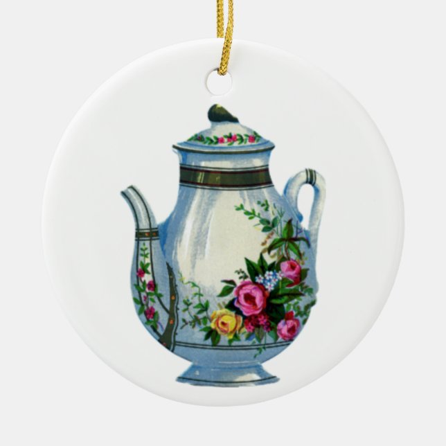 Clásica Navidad Ornamento Cerámico Ronda Tea Cup (Frente)
