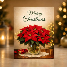 Clásica Poinsettia Roja Feliz Navidad 