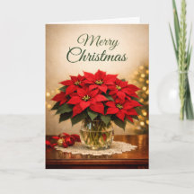 Clásica Poinsettia Roja Feliz Navidad