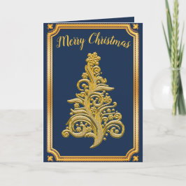 Clásica Tarjeta de Árbol de Navidad Dorada