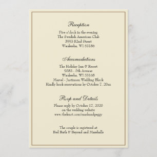 Clásica Tarjeta de Recepción de Boda Simple y Eleg