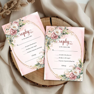 Clásica Tarjeta de RSVP de Boda con Eucalipto y Ro