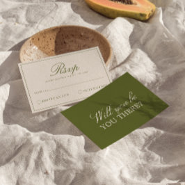 Clásica tarjeta de RSVP de boda elegante en verde 