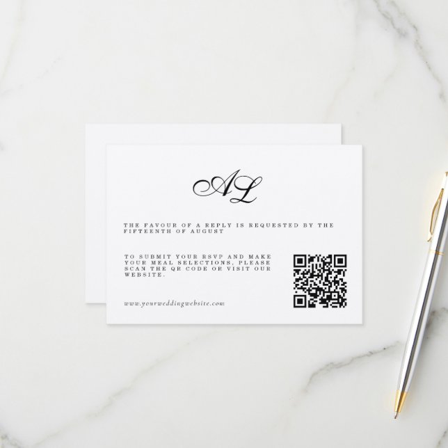 Clásica Tarjeta RSVP de matrimonio formal Código Q (Anverso/Reverso In Situ)