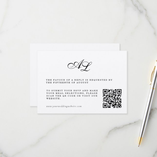 Clásica Tarjeta RSVP de matrimonio formal Código Q (Anverso/Reverso In Situ)