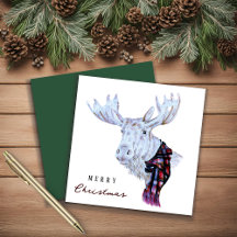 Clásica Watercolor Moose Feliz Navidad