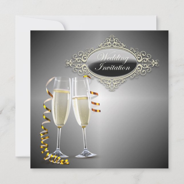 Clásicas gafas de champán Invitación a la boda (Anverso)