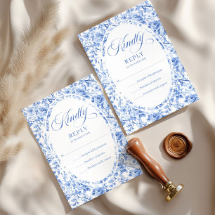 Clásicas Rosas Toile Azul Polvoriento RSVP de Boda