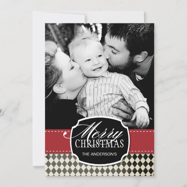 Clásicas tarjetas de fotos navideñas Argyle (Anverso)