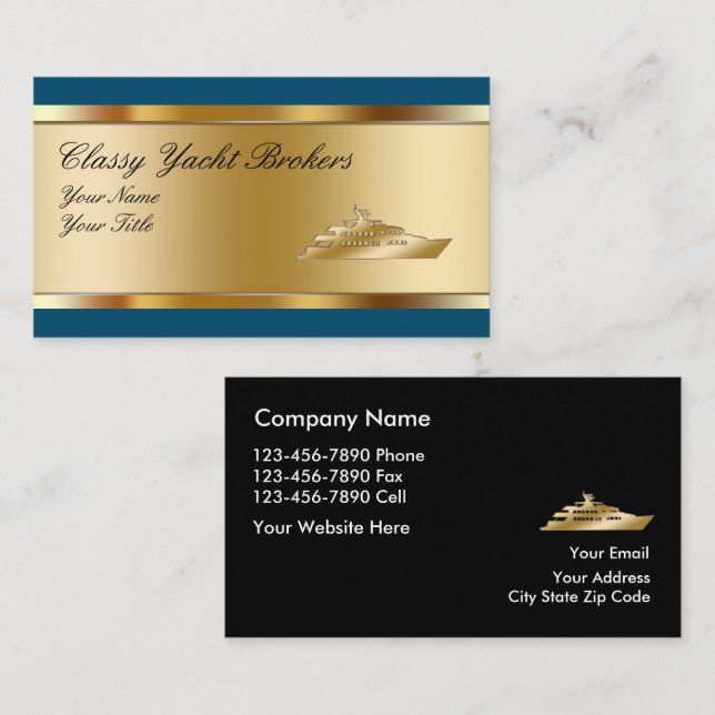 Clásicas tarjetas de negocios Glossy Yacht Broker (Anverso / Reverso)