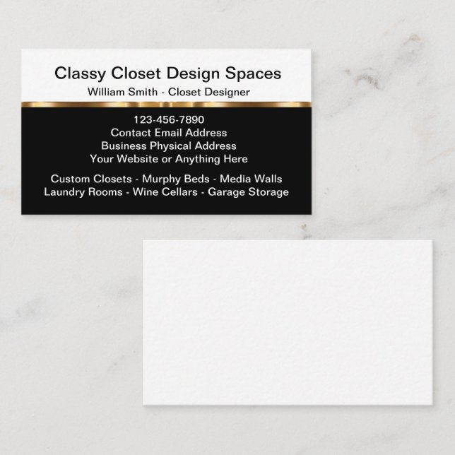 Clásicas Tarjetas de visita de diseño de Closet (Anverso / Reverso)
