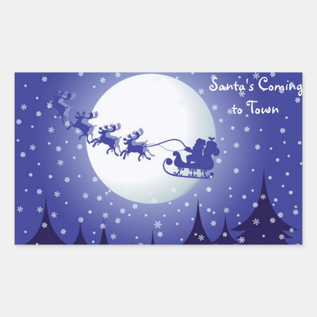 Clásico adhesivo de Navidad redondo/Santa a Sleigh (Anverso)