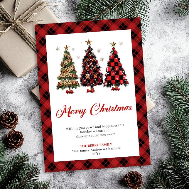 Clásico árbol de Navidad Leopardo Rojo Dorado Salu (Classic Red Gold Leopard Christmas Tree Greeting Card)
