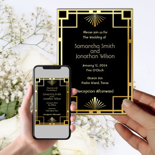 Clásico Art Deco Gold sobre la invitación a la bod