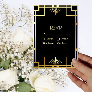 Clásico Art Deco Oro en tarjeta RSVP de color negr