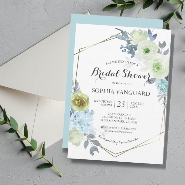 Clásico Blue Floral Bridal Shower Post Invitación (Subido por el creador)
