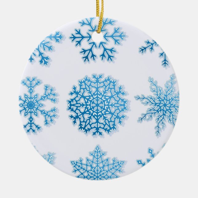 Clásico Blue Snowflakes Ornamento de Navidad Blanc (Frente)
