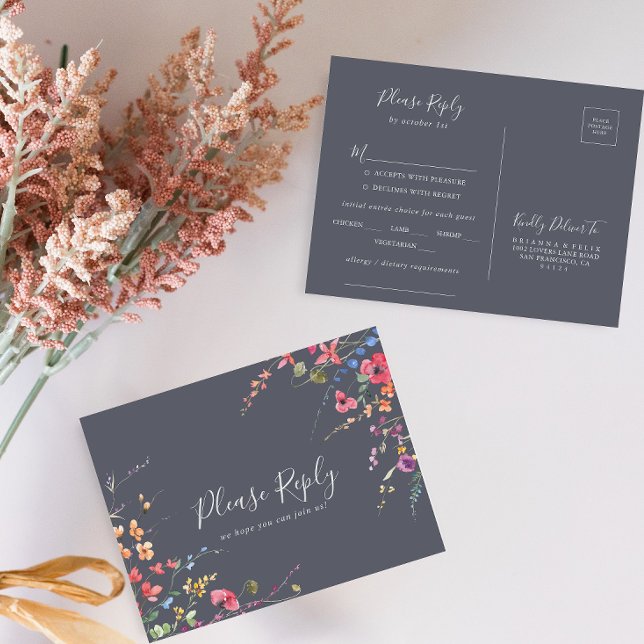 Clásico Blue Wild Floral Menú Elección RSVP (Subido por el creador)