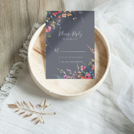 Clásico Blue Wild Floral Wedding RSVP