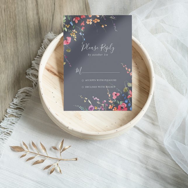 Clásico Blue Wild Floral Wedding RSVP (Subido por el creador)