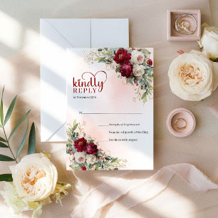 Clásico Bohemio Rojo Dorado Flores Boda RSVP