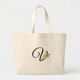 Clásico bolso tote con monograma V rojo y flores b
