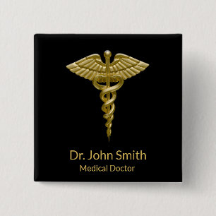 Clásico Caducto de Oro Médico en Negro - Botón