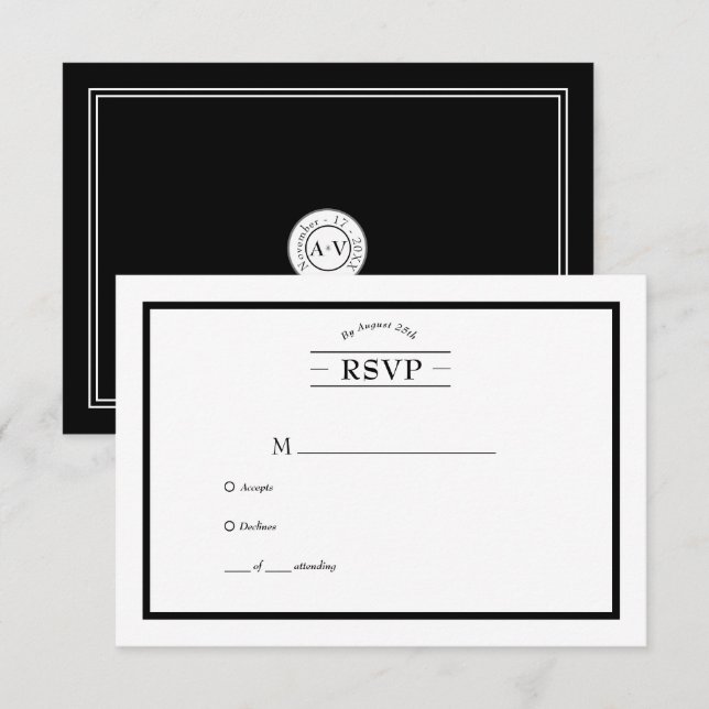 Clásico Casual Black Wedding RSVP (Anverso / Reverso)