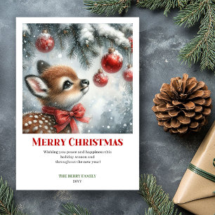 Clásico ciervo bebé bosque nevado acuarela Navidad
