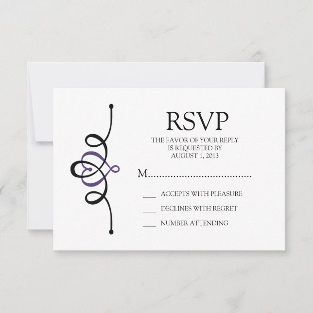 Clásico Corazón Púrpura Boda Tradicional RSVP (Anverso)