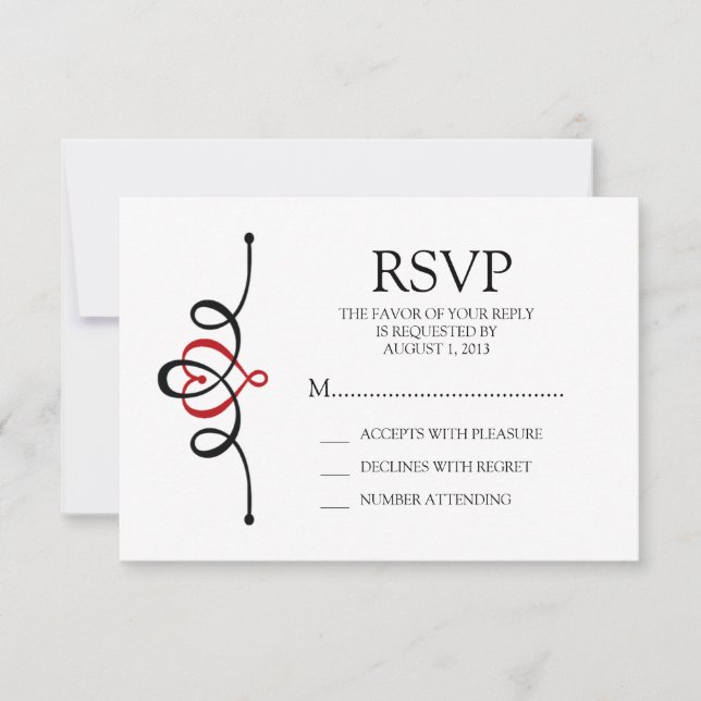 Clásico corazón Rojo Boda Tradicional RSVP (Anverso)