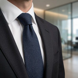 Clásico Corbata Azul Marino Micro Espina de Pescad