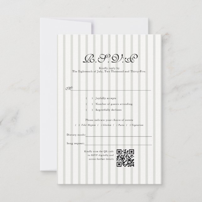 Clásico Country Club Stripe QR Code Wedding RSVP (Anverso)