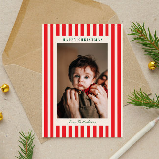 Clásico Cute Foto de Navidad con Raya Roja Fiesta