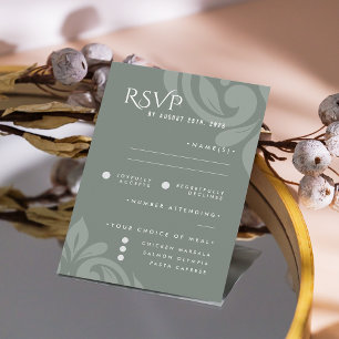 Clásico Damask Earthy Sage Photo Wedding RSVP
