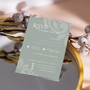 Clásico Damask Pale Olive Photo Wedding RSVP
